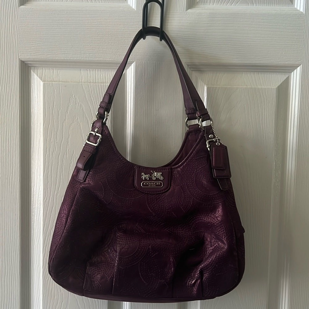 Rare Coach Store Bag Purple Embossed Print Like New